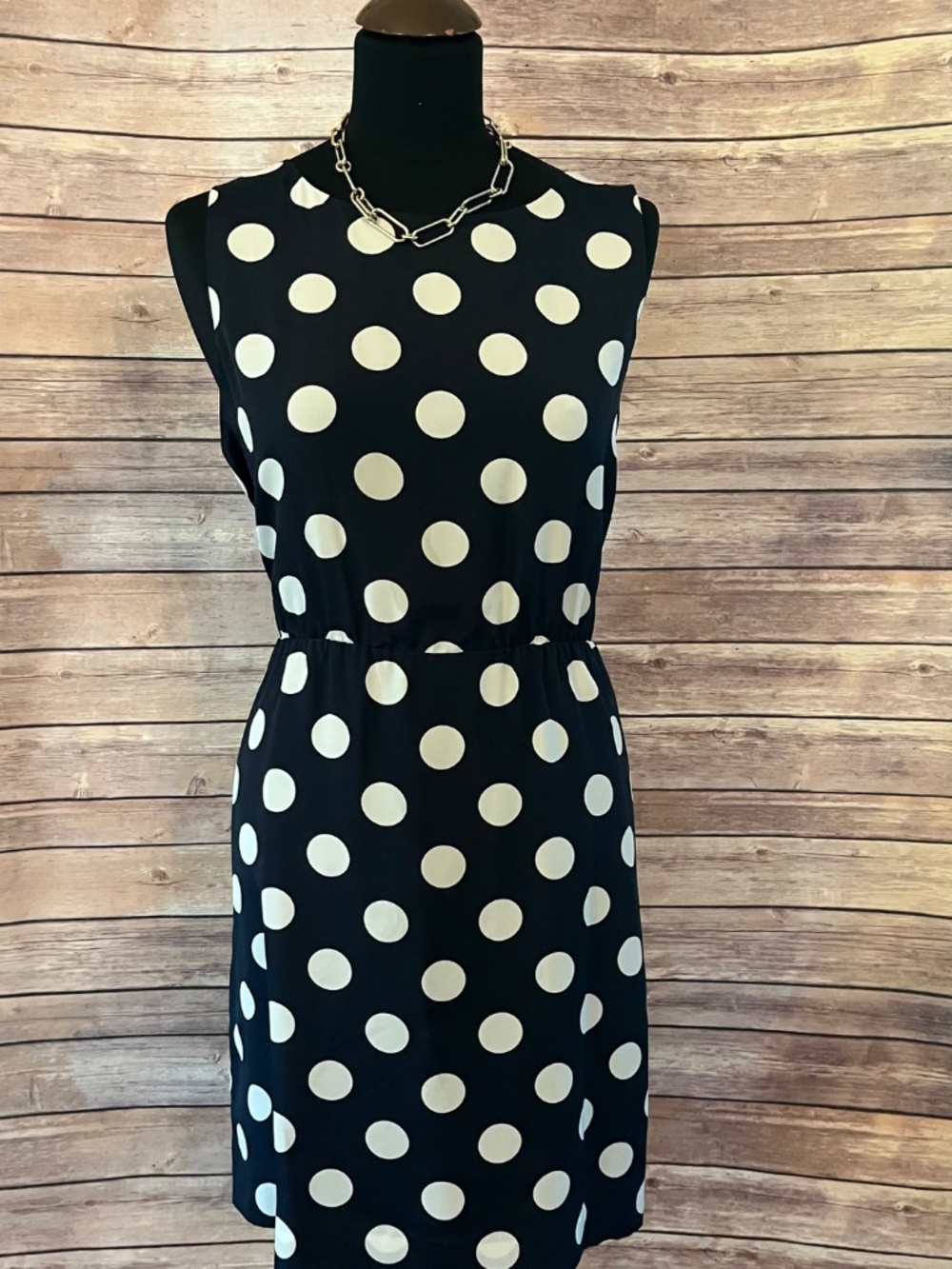 J. Crew Navy White Polka Dot Sleeveless Sheath Dress Size 14 Style 43750